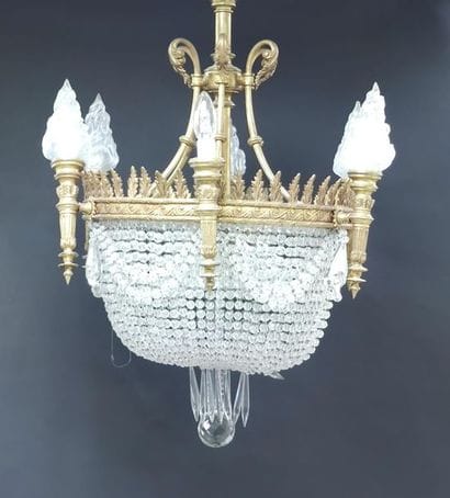 LUSTRE de forme mongolfiere à pampilles en...