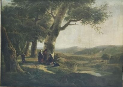 ECOLE SUISSE DU XIXème 
Paysage animé
Huile...