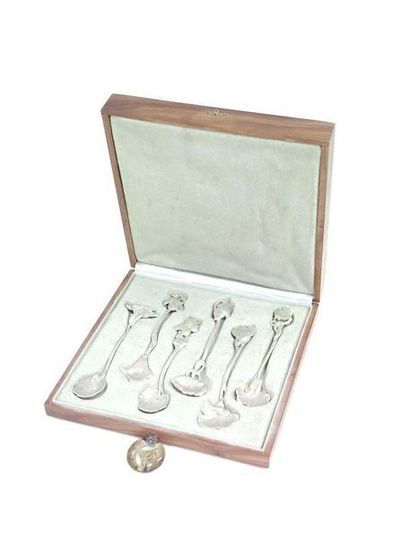 BOX including six spoons with plant motif...