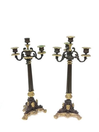 PAIR OF Candelabra with three arms of lights,...