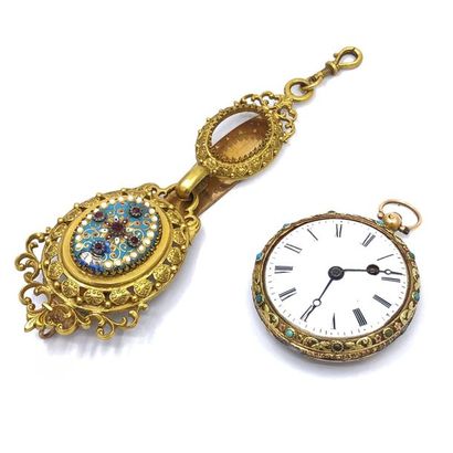 Pocket watch in 750° yellow, pink and green...