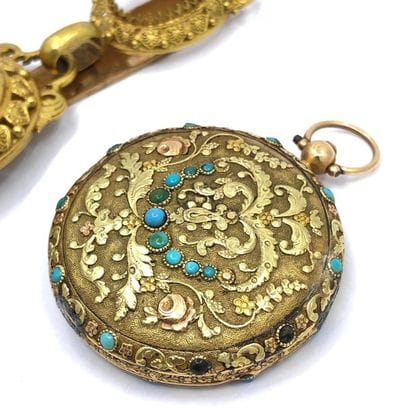 Pocket watch in 750° yellow, pink and green...