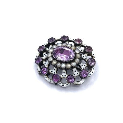 Circular silver spindle finely enamelled...