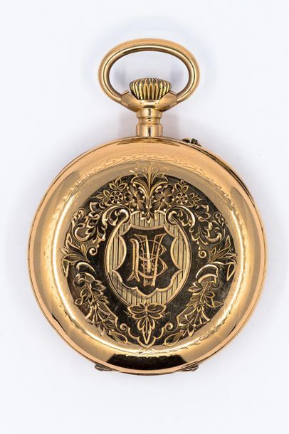 Pocket watch in 750° yellow gold, white dial,...