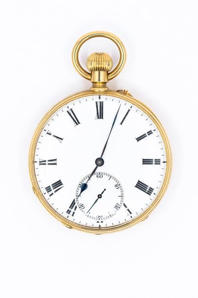 Pocket watch in 750° yellow gold, white dial...