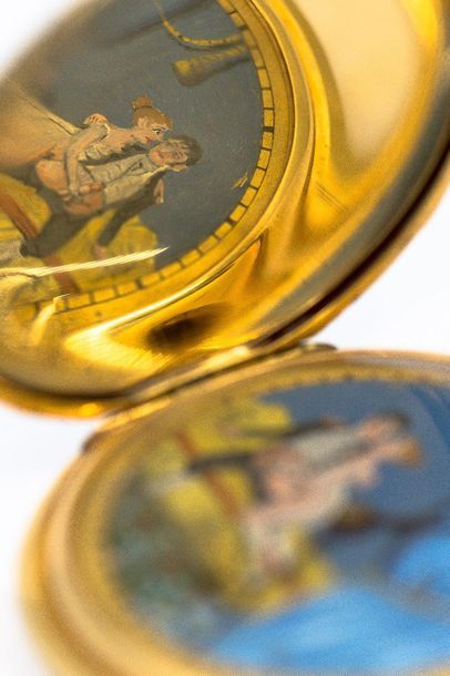 Soapette watch in 750° yellow gold, painted...