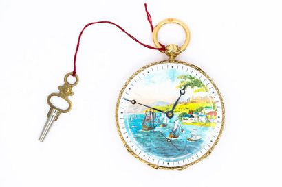 Pocket watch in 750° yellow gold, repainted...