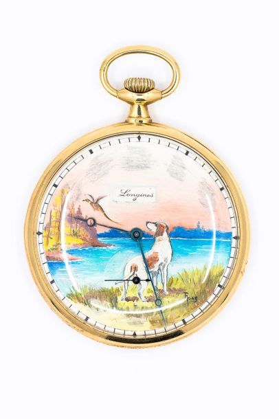 LONGINES 
Gusset watch in 750° yellow gold,...