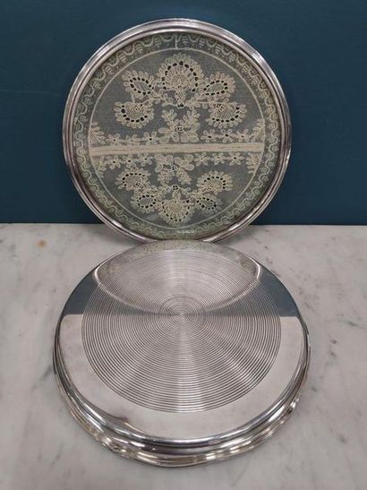BOTTOM of circular silver plated metal plate...