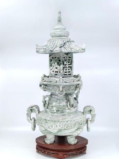 Sculpted tripod perfume burner topped by...