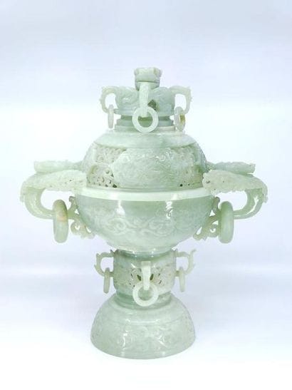 Hard stone perfume burner with stylized flower...