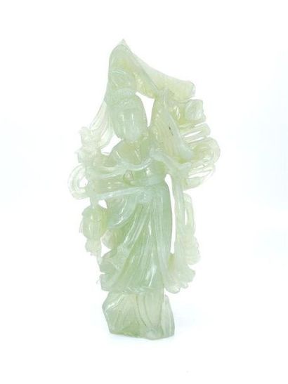 Green hard stone sculpture of a dancing geisha...
