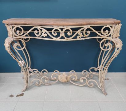 CONSOLE in white lacquered metal in the Louis...