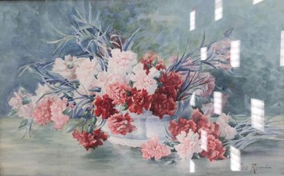 Louise REYNAUD 
Bouquet of Carnations
Framed...