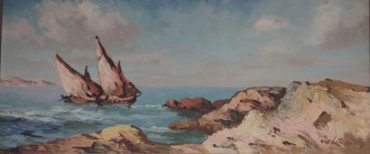 Guy LE FLORENTIN 
Boat at anchor in the Mediterranean
Oil...