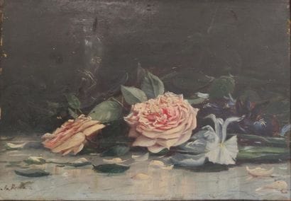 Bouquet of roses
Oil on panel 
Signed lower...