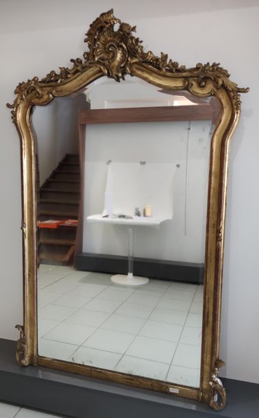 MIRROR of wooden fireplace and gilded stucco...