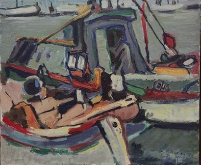 Louis ARRIDE 
Bateaux de pêche au port
Huile...