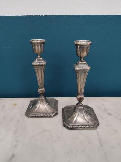 Pair of silver plated metal candleholders...