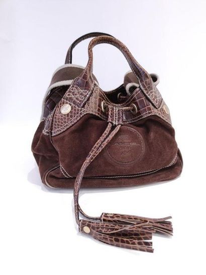 LANCEL
Brown suede and leather handbag 
Dust...