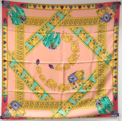 CARTIER
Silk Must scarf, salmon background...