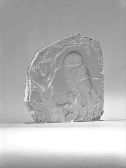 GEOBEL - Sculpture de chouette en verre moulé...