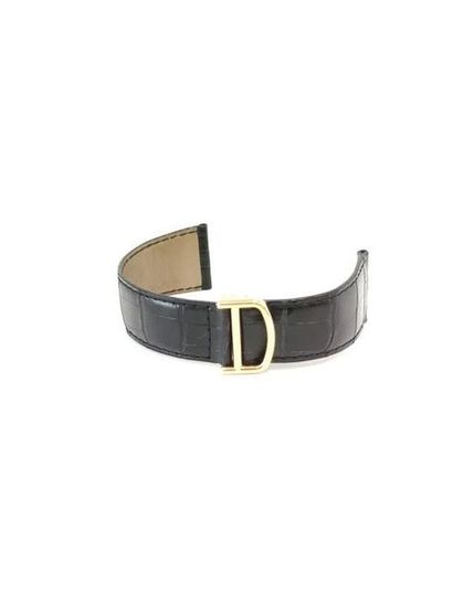 BRACELET black leather strap with 750° yellow...
