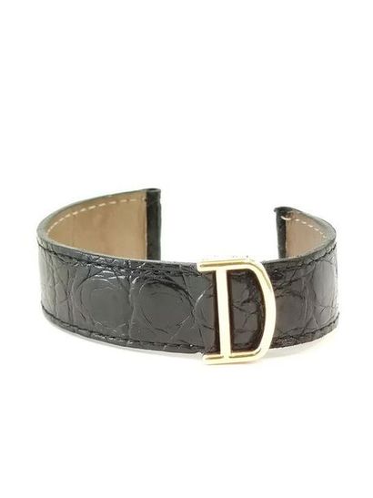 BRACELET black leather strap with 750° yellow...