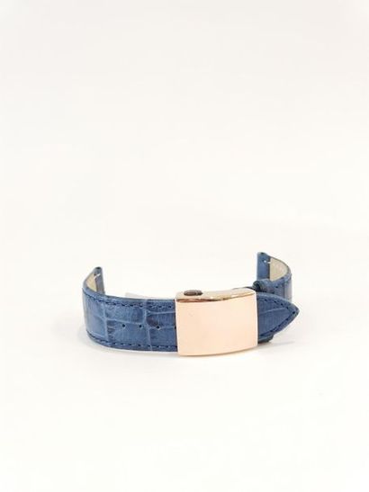 Blue leather BRACELET with steel folding...