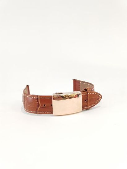 BRACELET brown leather with steel folding...