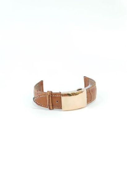 BRACELET brown leather with steel folding...
