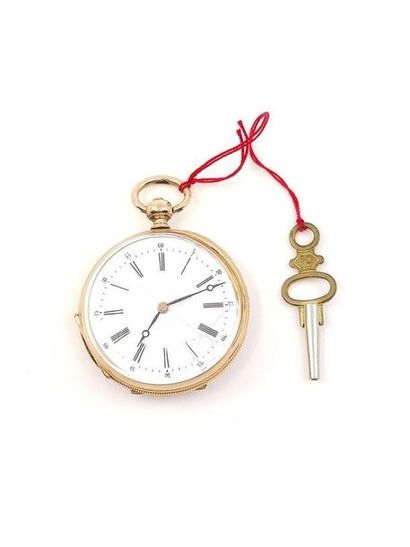 750° yellow gold neckwatch, dial with Roman...