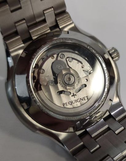 PEQUIGNET
Steel bracelet watch, 43 mm round...