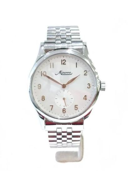 MINERVA
Stainless steel wristwatch, round...