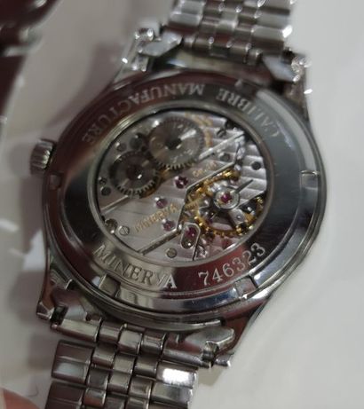 MINERVA
Stainless steel wristwatch, round...