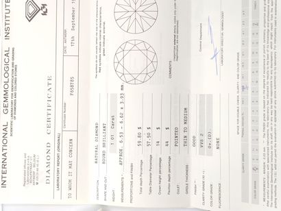 DIAMANT 1,01 CT COULEUR D VVS2

Certificat...