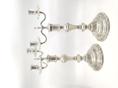 PAIRE de bougeoirs en bronze argenté montés...