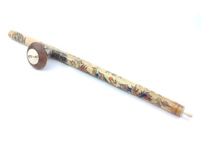 OLD bone opium pipe, silver plate with flower...