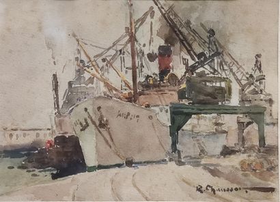 R.CHAUSSON 

Two watercolors on paper framed

Steamships...