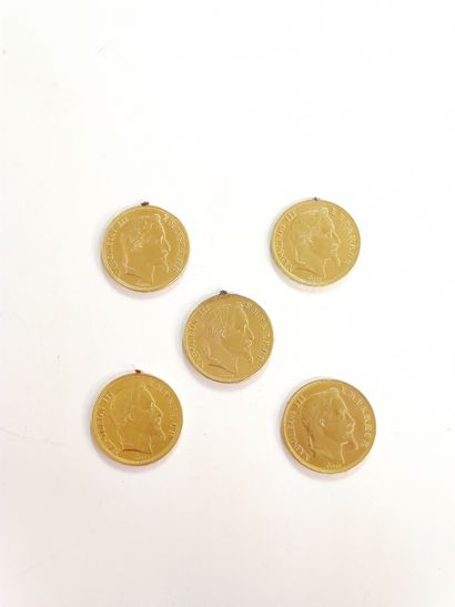 
LOT de cinq pièces de 50 francs or 1863...