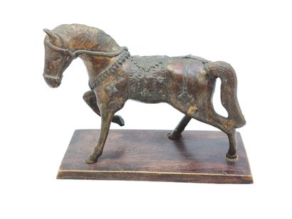BRONZE with gold patina, formerly polychrome...