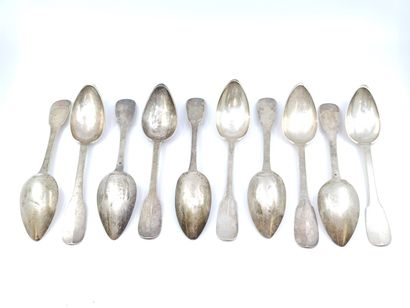 DIX cuilleres de table en argent modèle uniplat...