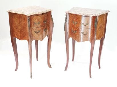 Rosewood marquetry curved COMMODE with flowers...