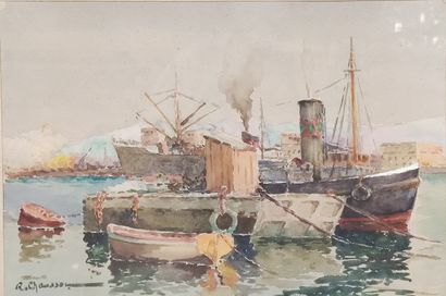 R.CHAUSSON 

Two watercolors on paper framed

Steamships...
