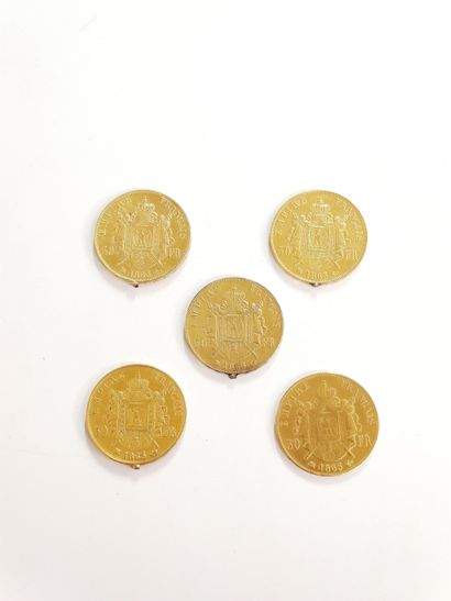 
LOT de cinq pièces de 50 francs or 1863...