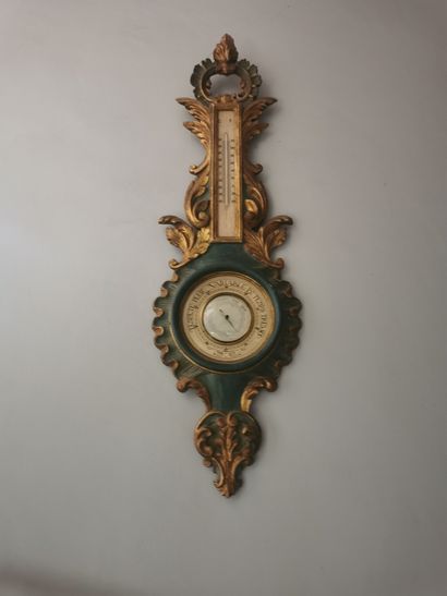 BAROMETRE thermomètre en bois laqué vert...