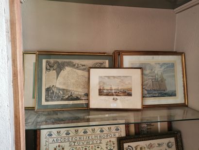 Ensemble de sept gravures sur les voiliers....