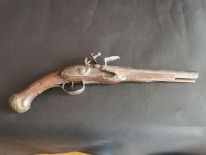 PISTOLET à silex canon rond et platine en...