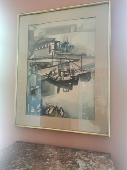 AQUARELLE sur papier encadrée et vitrée représentant...