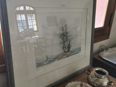 Deux lithographies en couleur représentant...